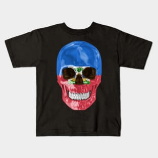 Haiti Flag Skull - Gift for Haitian With Roots From Haiti Kids T-Shirt